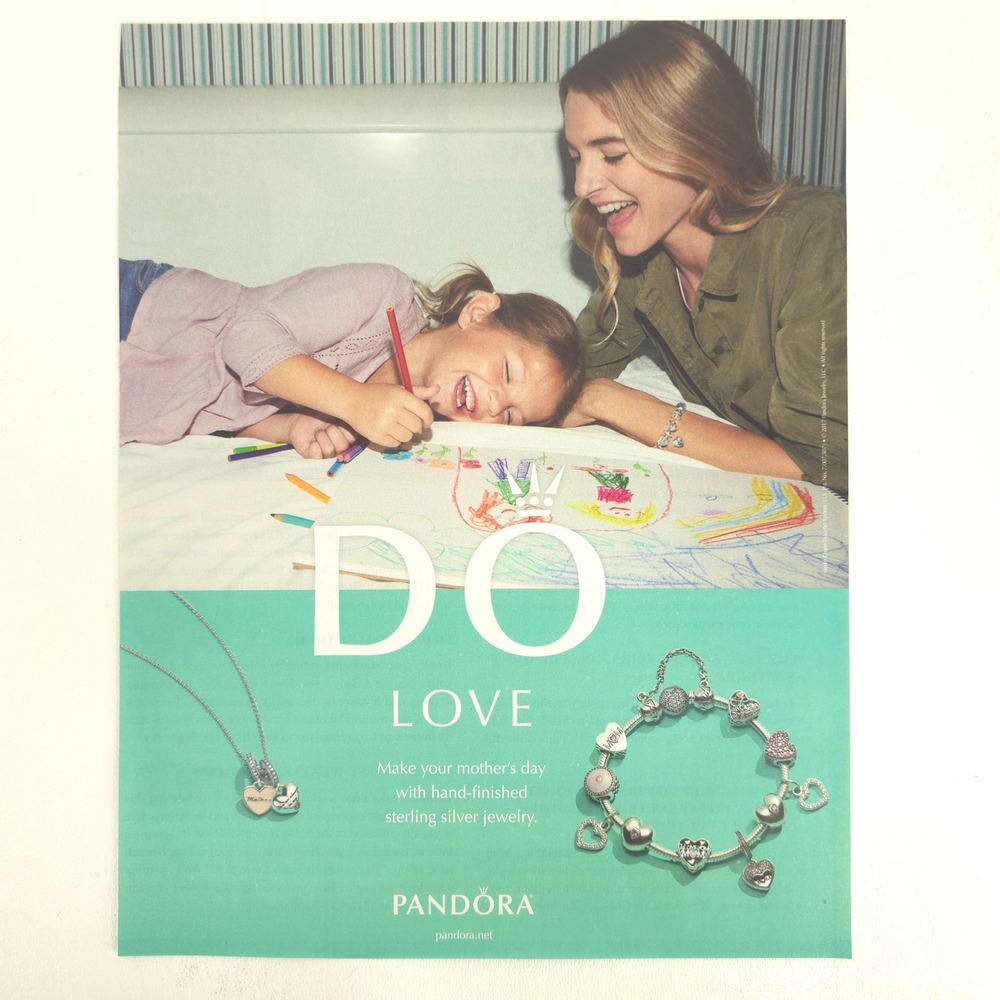 Pandora Jewelry Print Ad Mother's Day Sterling Silver Charm Bracelet 2017 Decor